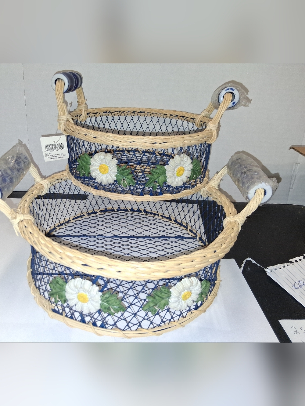 Two Blue Wicker Baskets with Daisy Accents - Picture 2 of 8